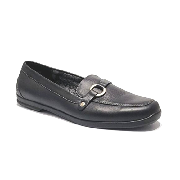 Grasshoppers Women's Black Leather Comfort Flats Size 8.5 Business Casual Loafer - Picture 2 of 8